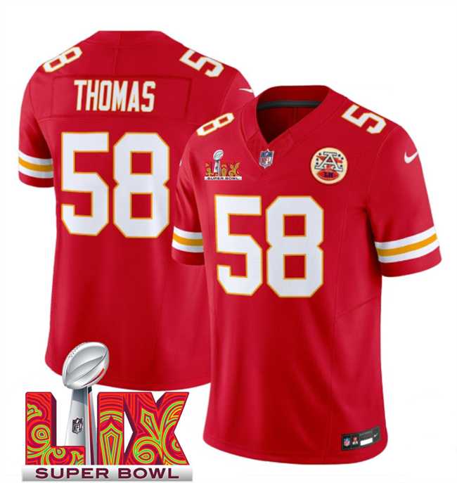 Men & Women & Youth Kansas City Chiefs #58 Derrick Thomas Red 2025 Super Bowl LIX Patch F.U.S.E. Vapor Limited Stitched Jersey